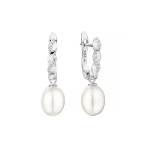 Cercei argint cu perle naturale albe și cristale, cu tortițe DiAmanti SK25476EL_W-G (Argint 925‰ 2,5 g.)